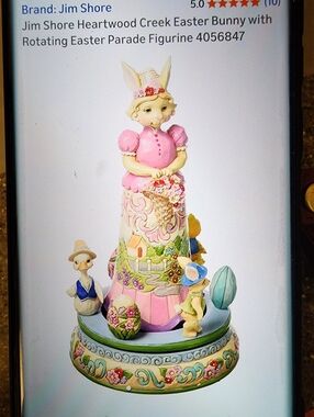 NIB. Jim Shore Heartwood Creek Pastel Pink Easter Bunny Rotating Parade Figurine